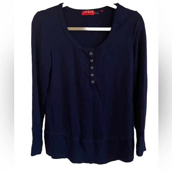 Josie Natori Sleepwear Long Sleeve Top Small Navy Button Soft - Picture 8 of 9